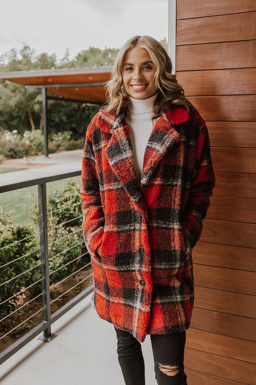 Red black hot sale plaid coat